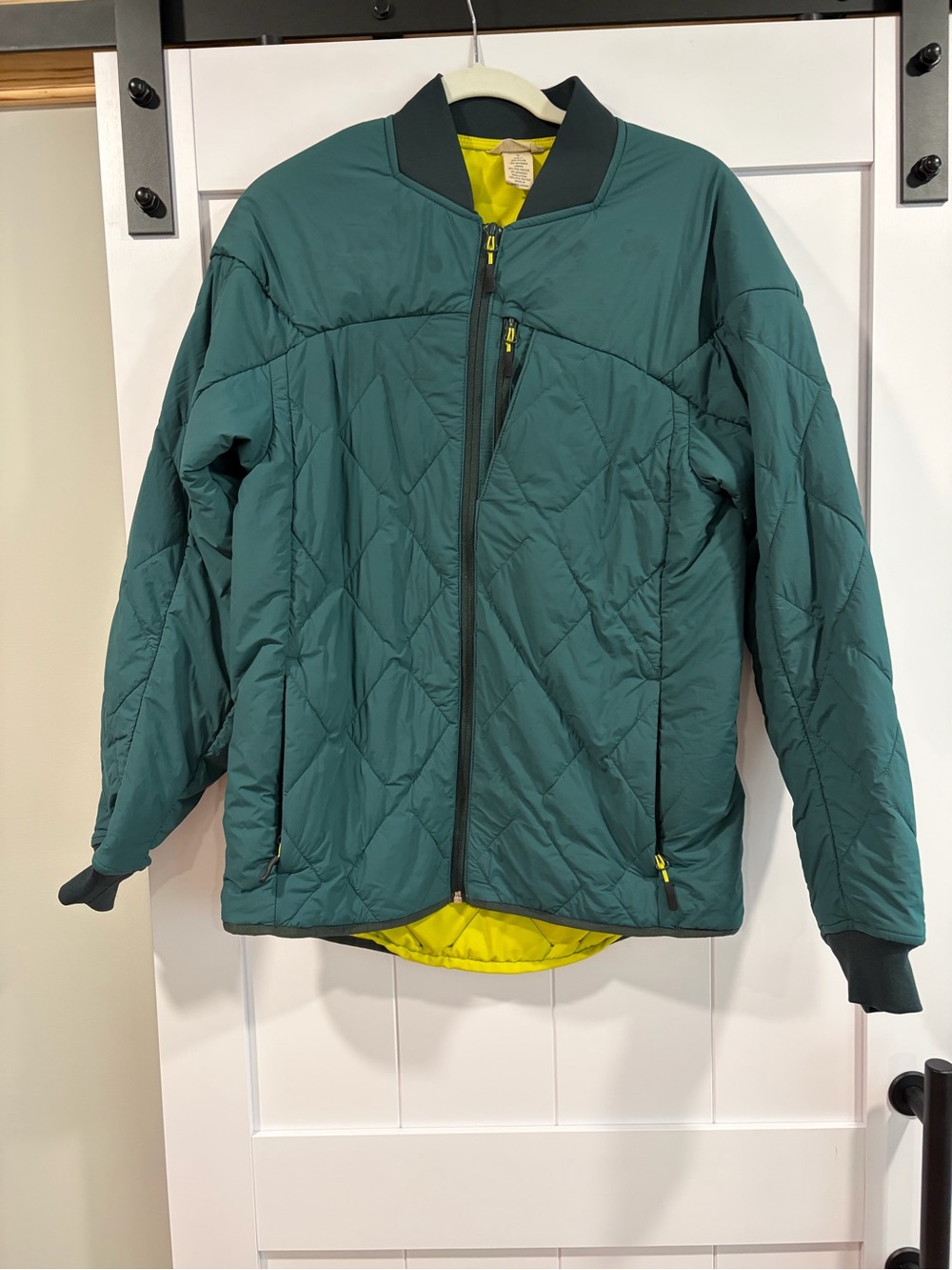 Womens Quilted Reversible Jacket - Green with Neon Yellow Lining S
